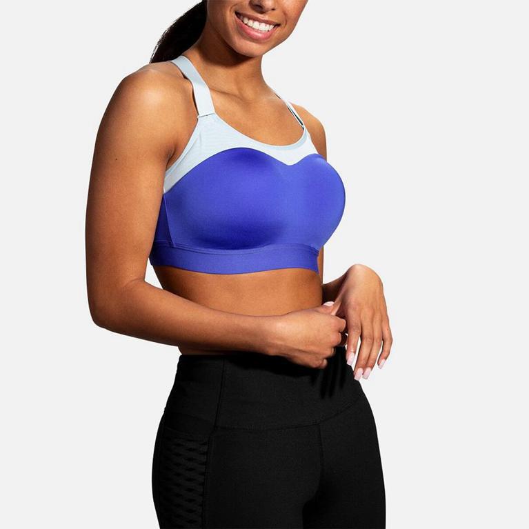 Brooks Dare Racerback Run Running Bra - Women's - Blue (18034-ECMJ)